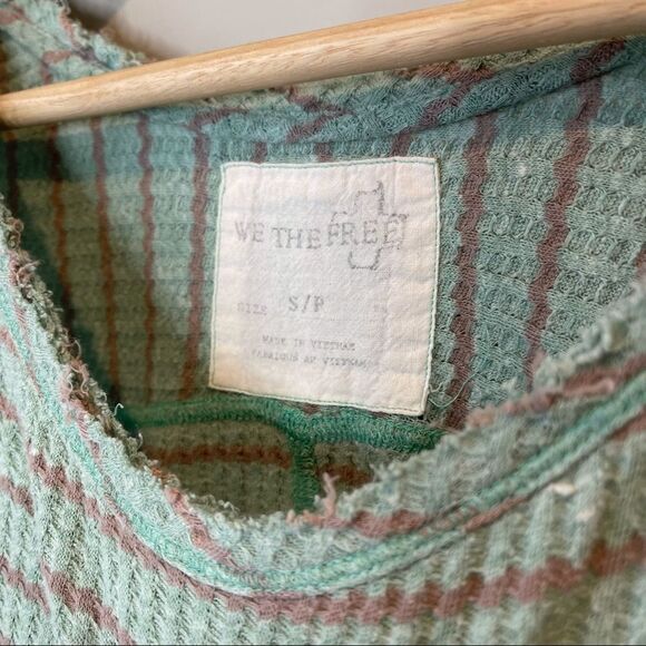 Free People We the Free Auntie Em Peplum Thermal Striped Waffle Knit Top Small - Picture 2 of 7